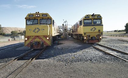 Two trains on railway tracks